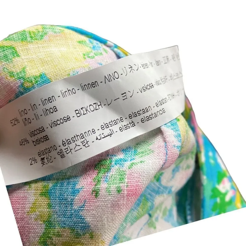 Zara Pants WMNS 4 Green Linen Blend Flared‎ Trousers Blue Pink Floral Cropped